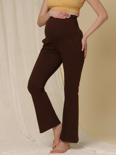 Maternity French Terry Bootcut Pants- Brown