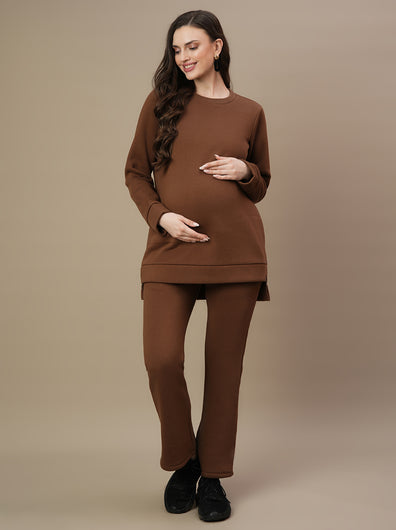 winter maternity co-ord set- brown colour-main image