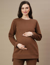 Maternity Winter Fleece Co-ord Set- Brown
