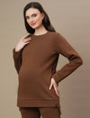 Maternity Winter Fleece Co-ord Set- Brown