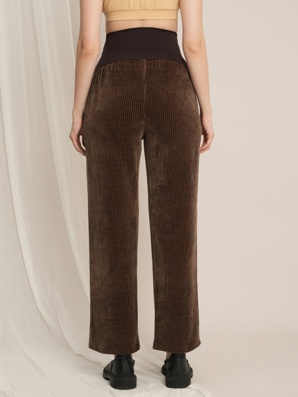 Brown Maternity Winter Corduroy Straight-Leg Pants