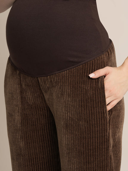 Brown Maternity Winter Corduroy Straight-Leg Pants