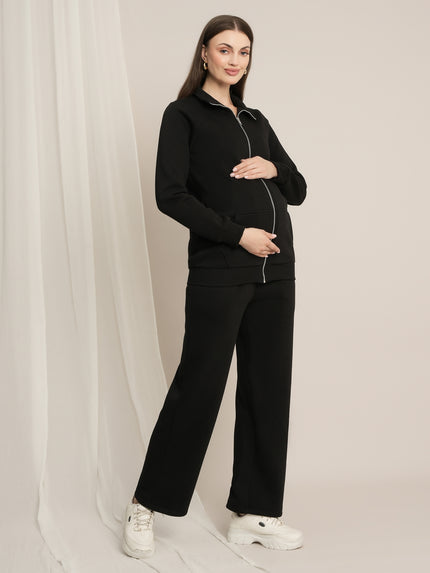 Maternity Winter Fleece Co-ord Set with Zip - Black