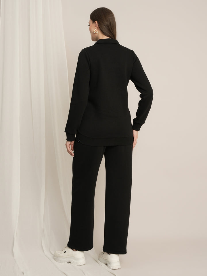 Maternity Winter Fleece Co-ord Set with Zip - Black