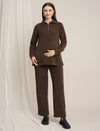 Maternity Winter Fleece Co-ord Set - Brown