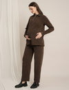 Maternity Winter Fleece Co-ord Set - Brown
