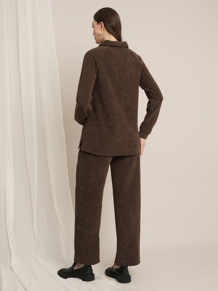 Maternity Winter Fleece Co-ord Set - Brown