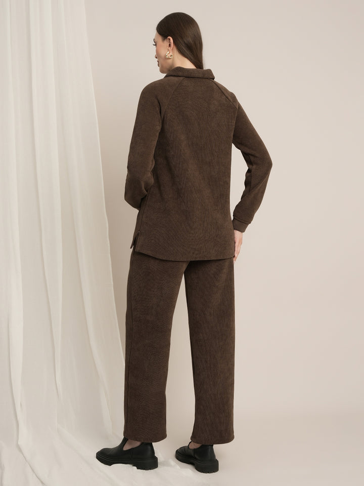 Maternity Winter Fleece Co-ord Set - Brown