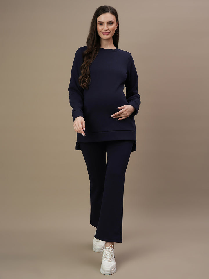 Maternity Winter Fleece Co-ord Set- Navy Blue