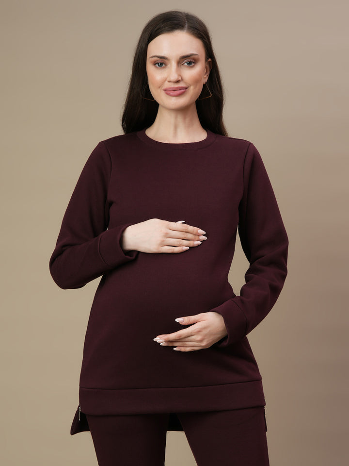Maternity Winter Fleece Co-ord Set- Wine Berry