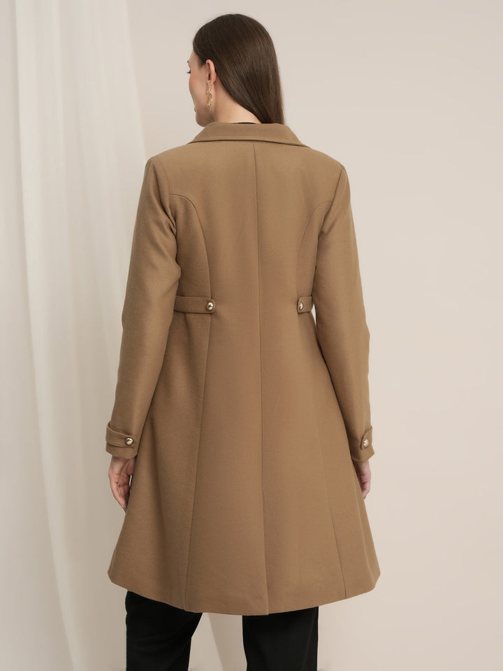 Maternity Winter Tweed A-Line Overcoat with Pockets - Beige