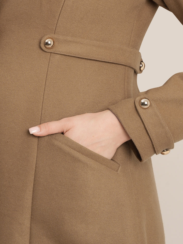 Maternity Winter Tweed A-Line Overcoat with Pockets - Beige