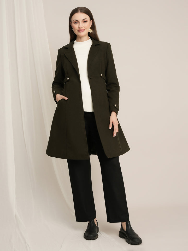 Maternity Winter Tweed A-Line Overcoat with Pockets - Green