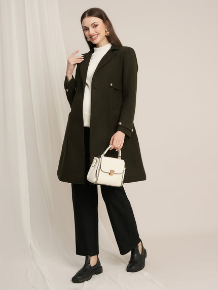 Maternity Winter Tweed A-Line Overcoat with Pockets - Green