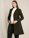 Maternity Winter Tweed A-Line Overcoat with Pockets - Green