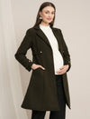 Maternity Winter Tweed A-Line Overcoat with Pockets - Green