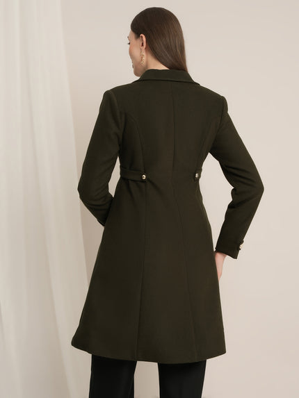 Maternity Winter Tweed A-Line Overcoat with Pockets - Green