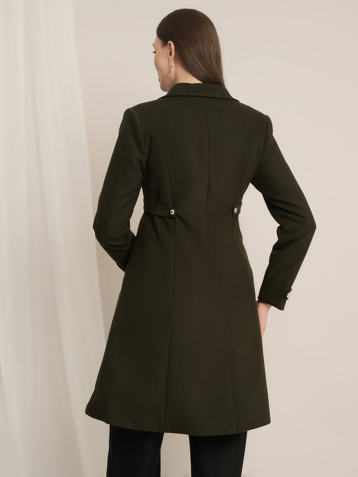 Maternity Winter Tweed A-Line Overcoat with Pockets - Green