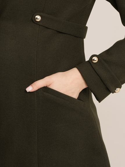Maternity Winter Tweed A-Line Overcoat with Pockets - Green