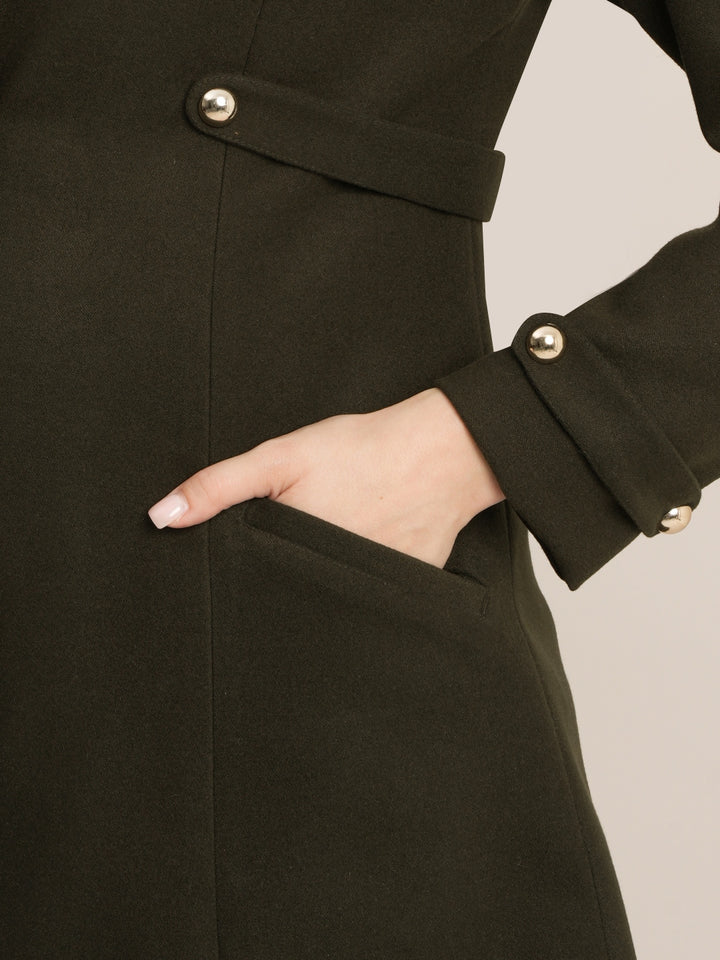 Maternity Winter Tweed A-Line Overcoat with Pockets - Green