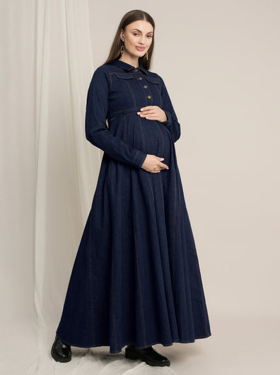 Maternity Winter Denim Dress Jacket Set