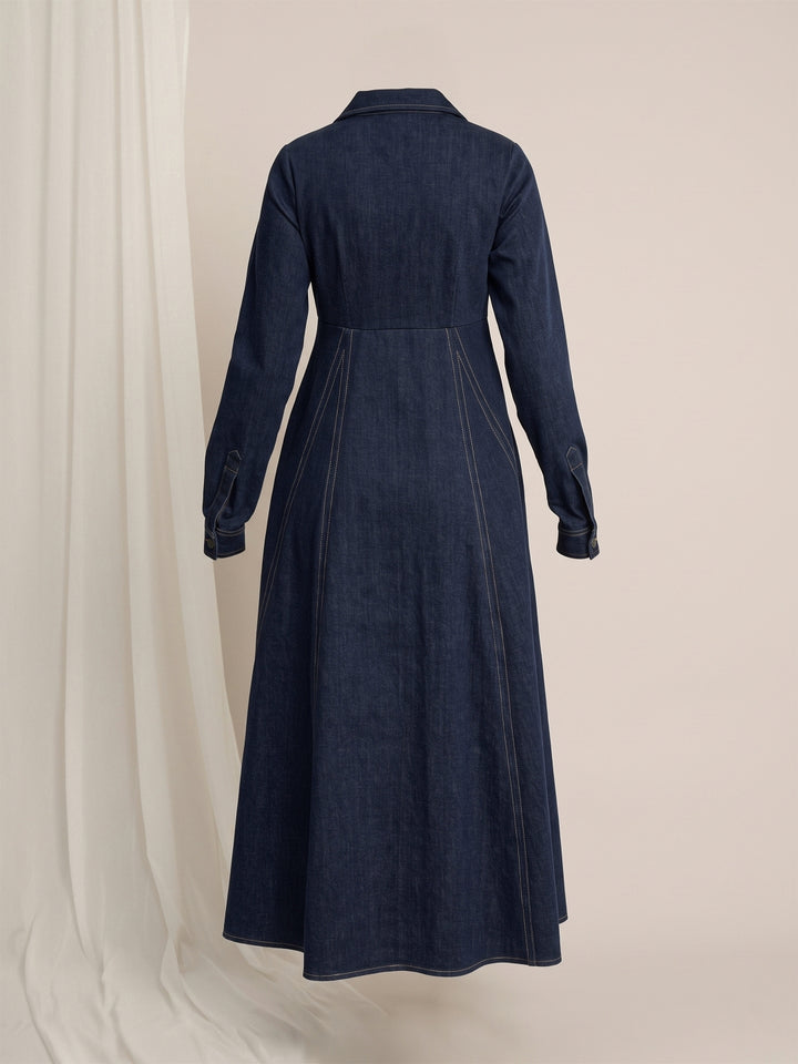 Maternity Winter Stretch Denim Flared Maxi Dress