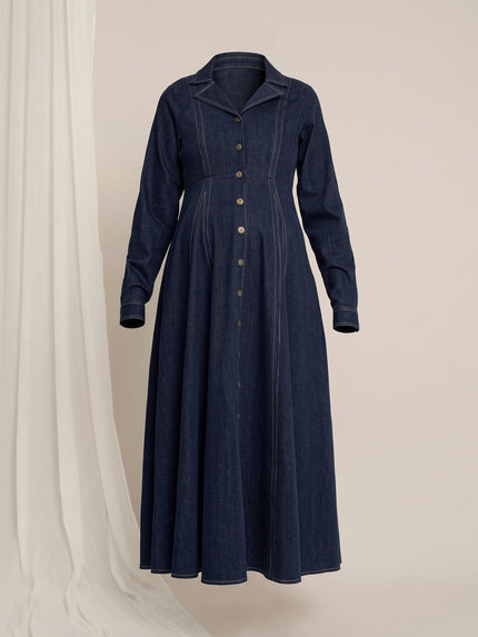 Maternity Winter Stretch Denim Flared Maxi Dress