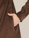Brown Maternity Winter Corduroy Maxi Shirt Dress with Belt