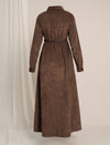Brown Maternity Winter Corduroy Maxi Shirt Dress with Belt