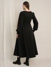 Black Maternity Winter Suede A-Line Midi Dress with Belt