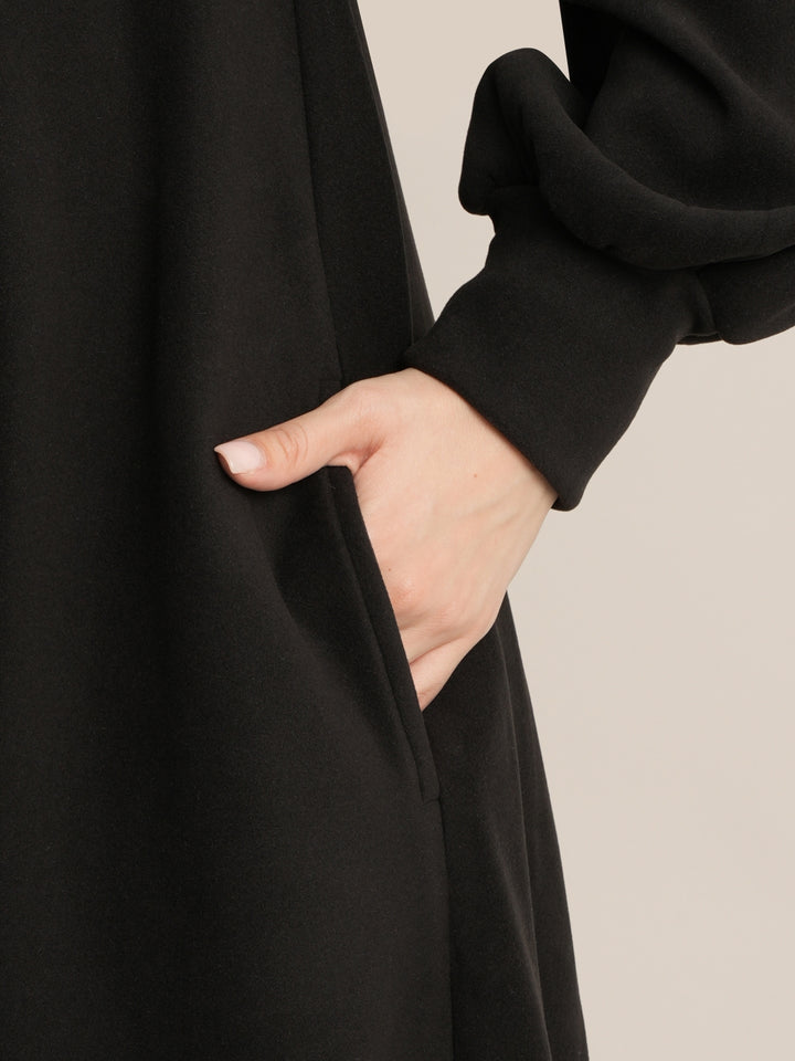 Black Maternity Winter Suede A-Line Midi Dress with Belt