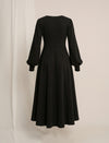 Black Maternity Winter Suede A-Line Midi Dress with Belt