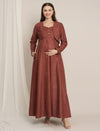 Rust Maternity Winter Woolen Maxi Dress with Shrug