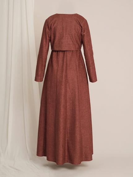 Rust Maternity Winter Woolen Maxi Dress with Shrug
