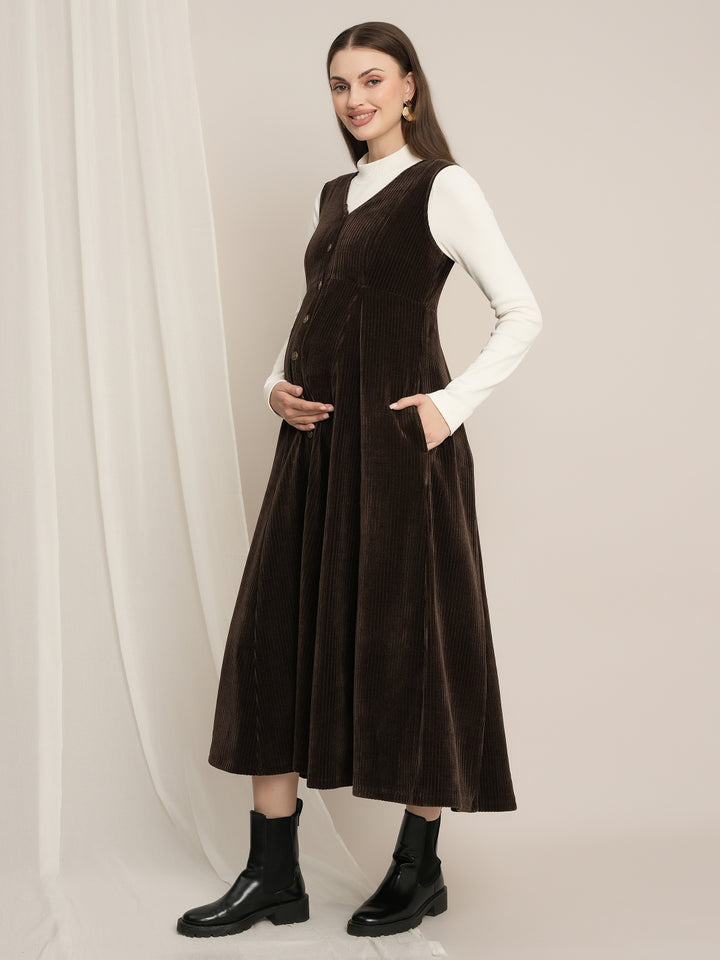 Maternity Winter Dungaree Dress with Top