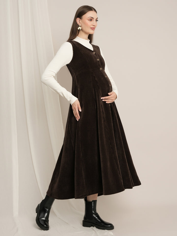 Maternity Winter Dungaree Dress with Top
