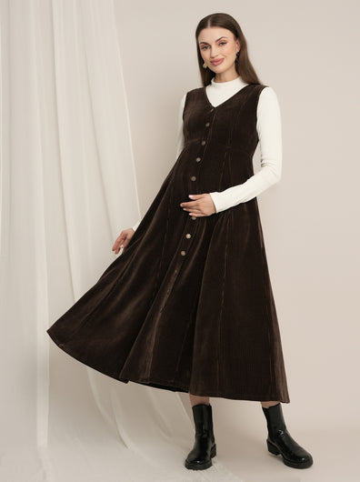 Maternity Winter Dungaree Dress with Top
