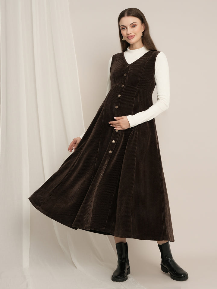 Maternity Winter Dungaree Dress with Top
