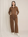 Maternity Winter Fleece Co-ord Set with Zip - Brown