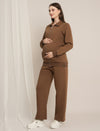 Maternity Winter Fleece Co-ord Set with Zip - Brown
