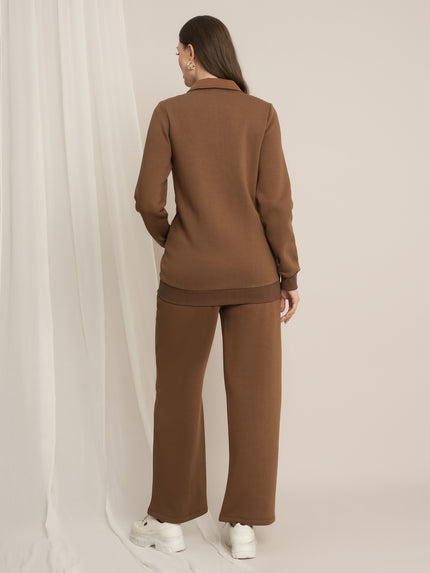 Maternity Winter Fleece Co-ord Set with Zip - Brown