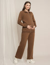 Maternity Winter Fleece Co-ord Set with Zip - Brown