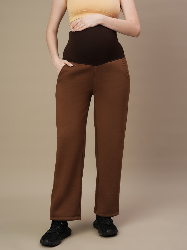 Winter Fleece Maternity Sweatsuits Set- Brown