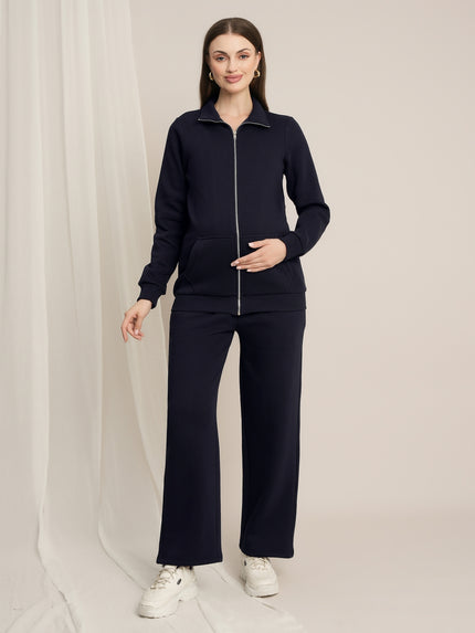 Maternity Winter Fleece Co-ord Set with Zip - Navy Blue