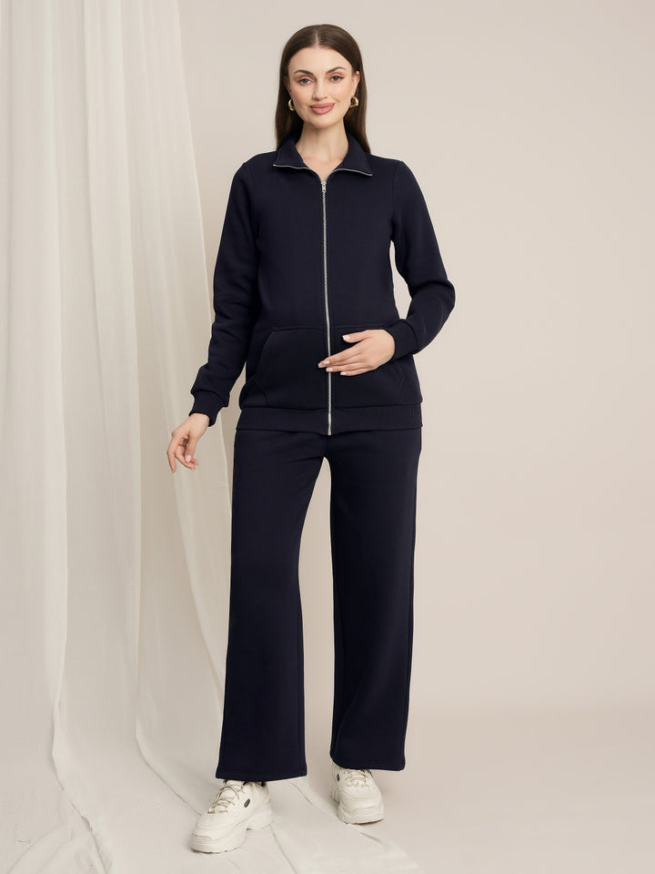 Maternity Winter Fleece Co-ord Set with Zip - Navy Blue