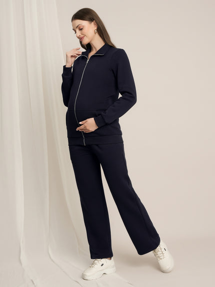 Maternity Winter Fleece Co-ord Set with Zip - Navy Blue