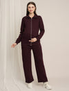 Maternity Winter Fleece Co-ord Set with Zip - Wine