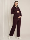 Maternity Winter Fleece Co-ord Set with Zip - Wine