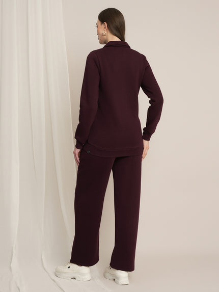 Maternity Winter Fleece Co-ord Set with Zip - Wine