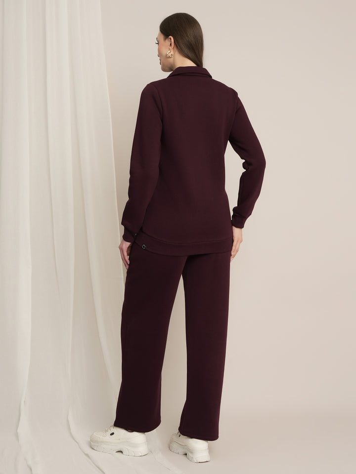 Maternity Winter Fleece Co-ord Set with Zip - Wine